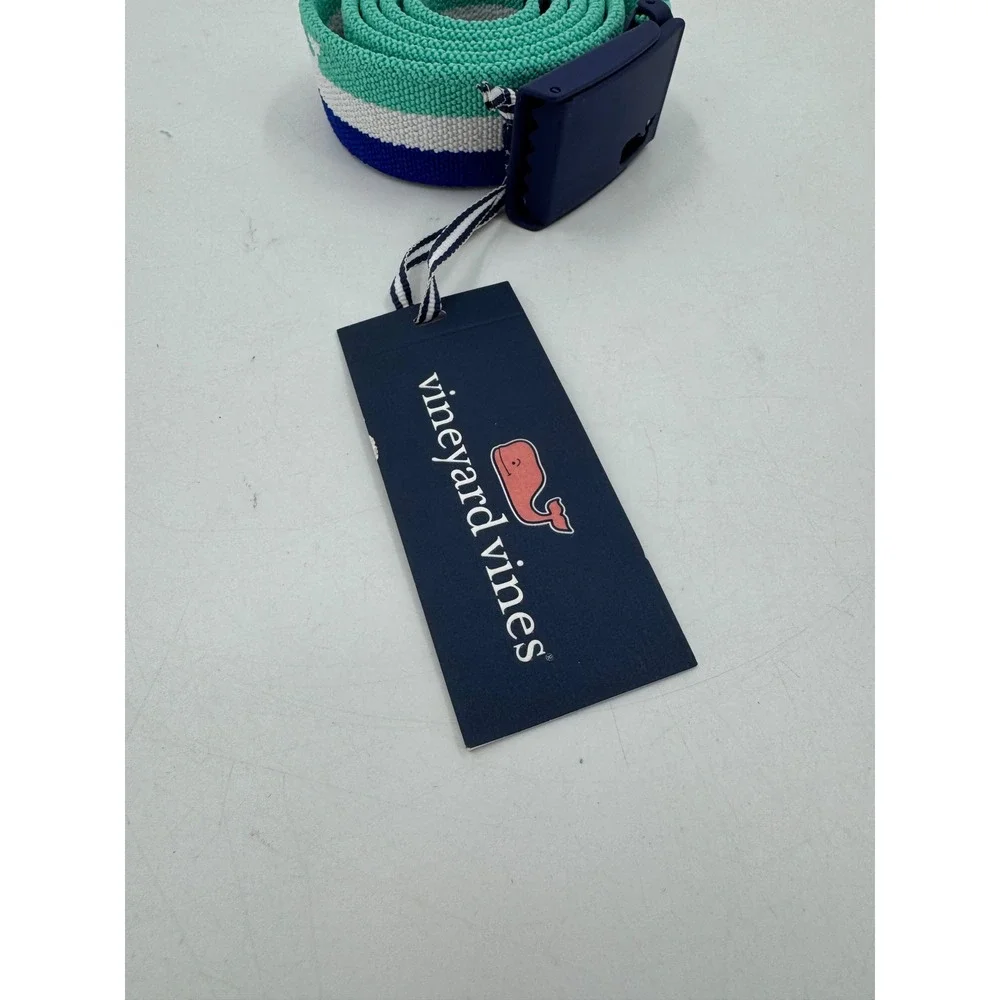 Vineyard Vines Whale Stripe Golf Tech Belt Capri Blue 1A5027‎ Mens Small NWT